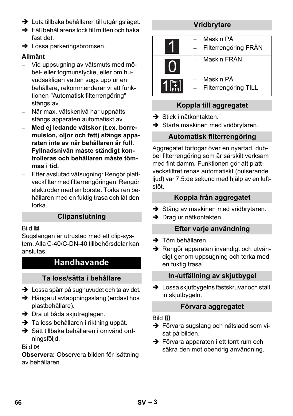 Handhavande | Karcher NT 65-2 Tact Tc User Manual | Page 66 / 184