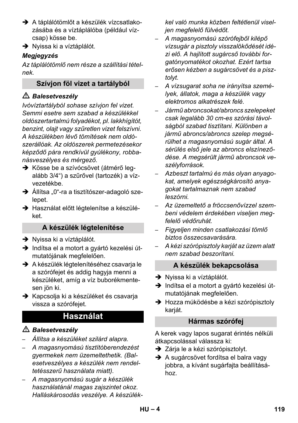 Használat | Karcher HD 1040 B User Manual | Page 119 / 248