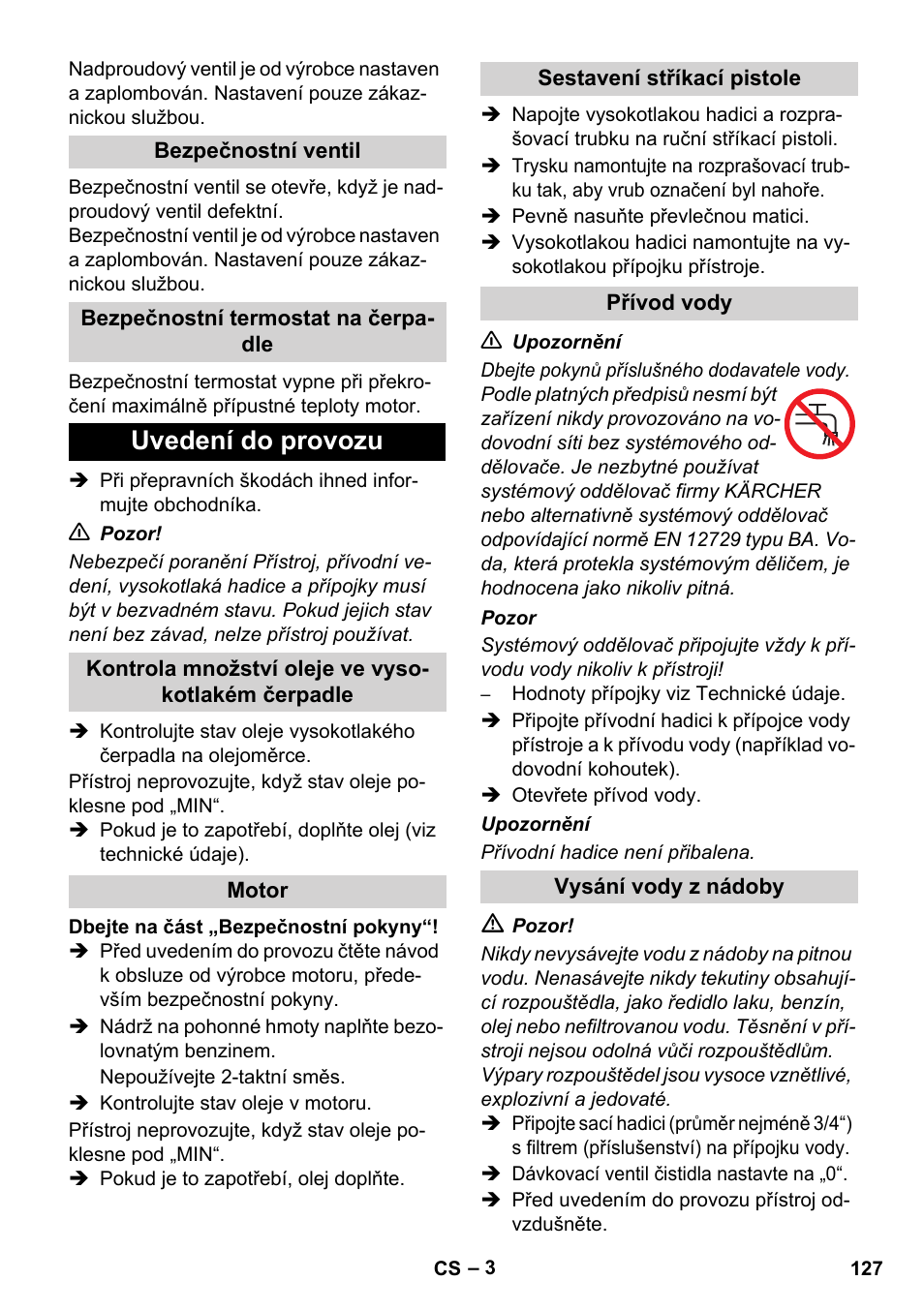 Uvedení do provozu | Karcher HD 1040 B User Manual | Page 127 / 248