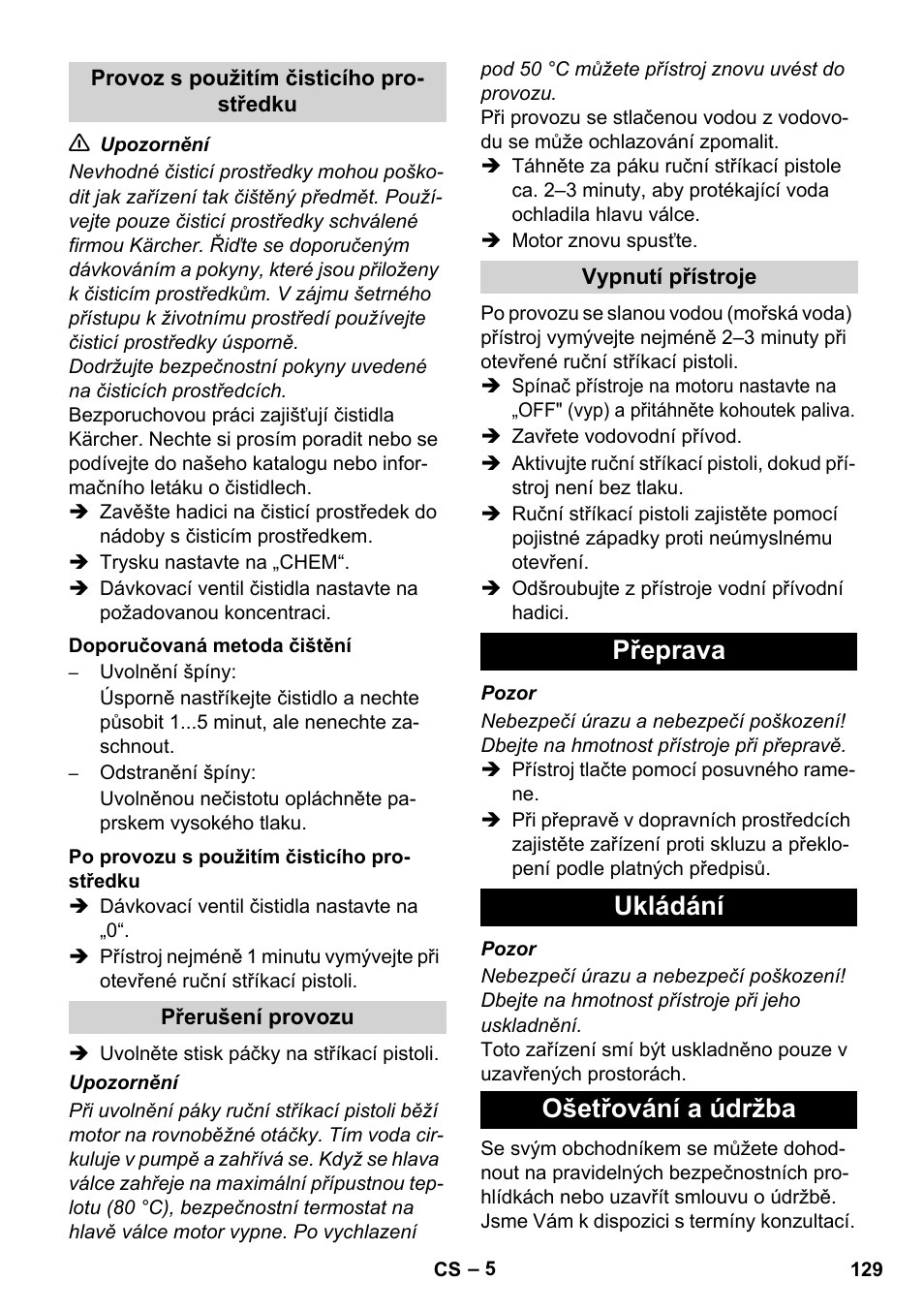 Přeprava ukládání ošetřování a údržba | Karcher HD 1040 B User Manual | Page 129 / 248