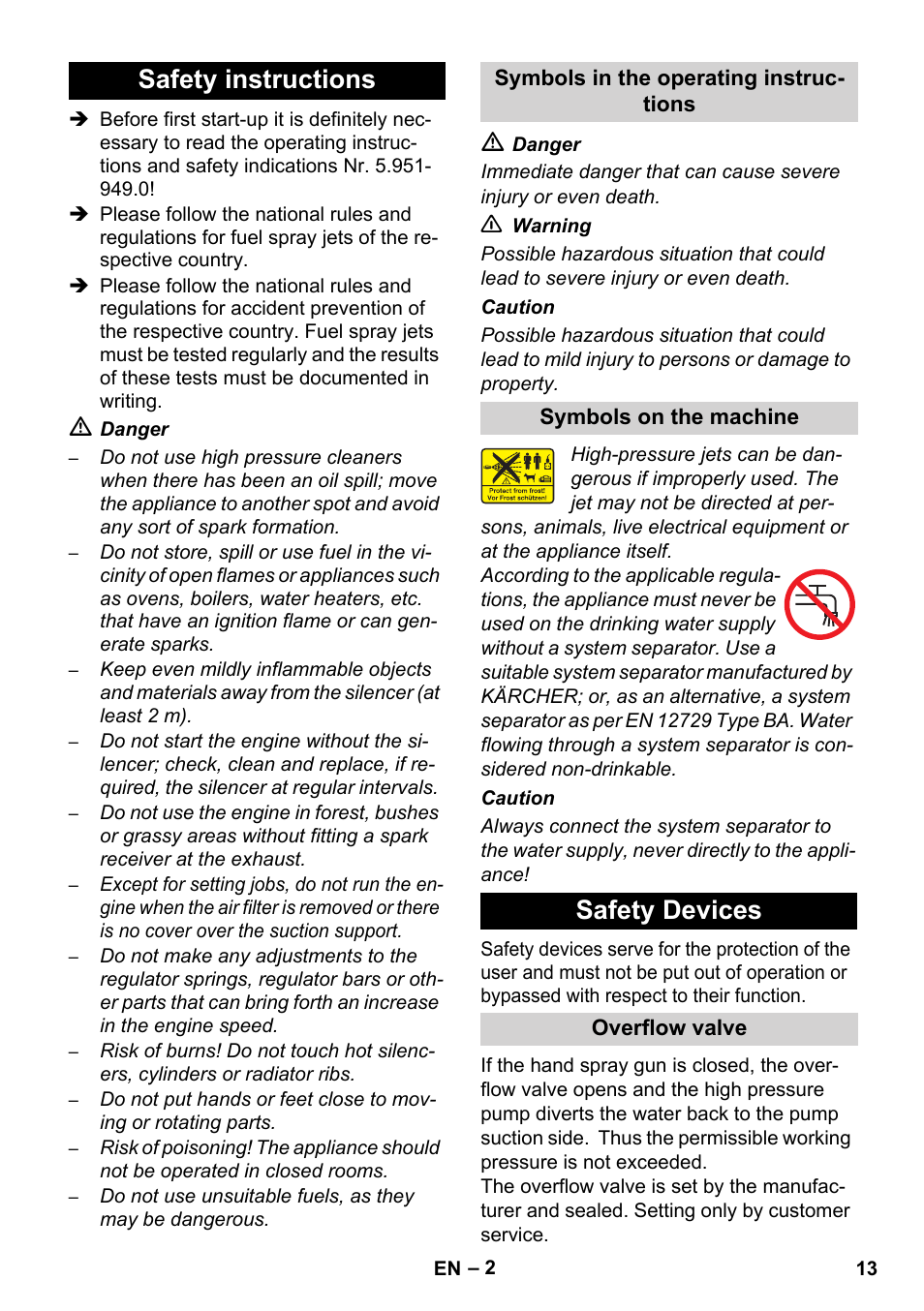 Safety instructions, Safety devices | Karcher HD 1040 B User Manual | Page 13 / 248