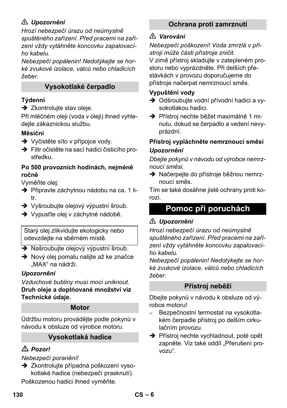 Pomoc při poruchách | Karcher HD 1040 B User Manual | Page 130 / 248