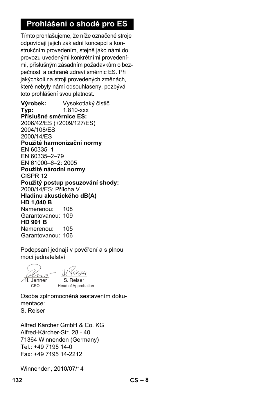 Prohlášení o shodě pro es | Karcher HD 1040 B User Manual | Page 132 / 248