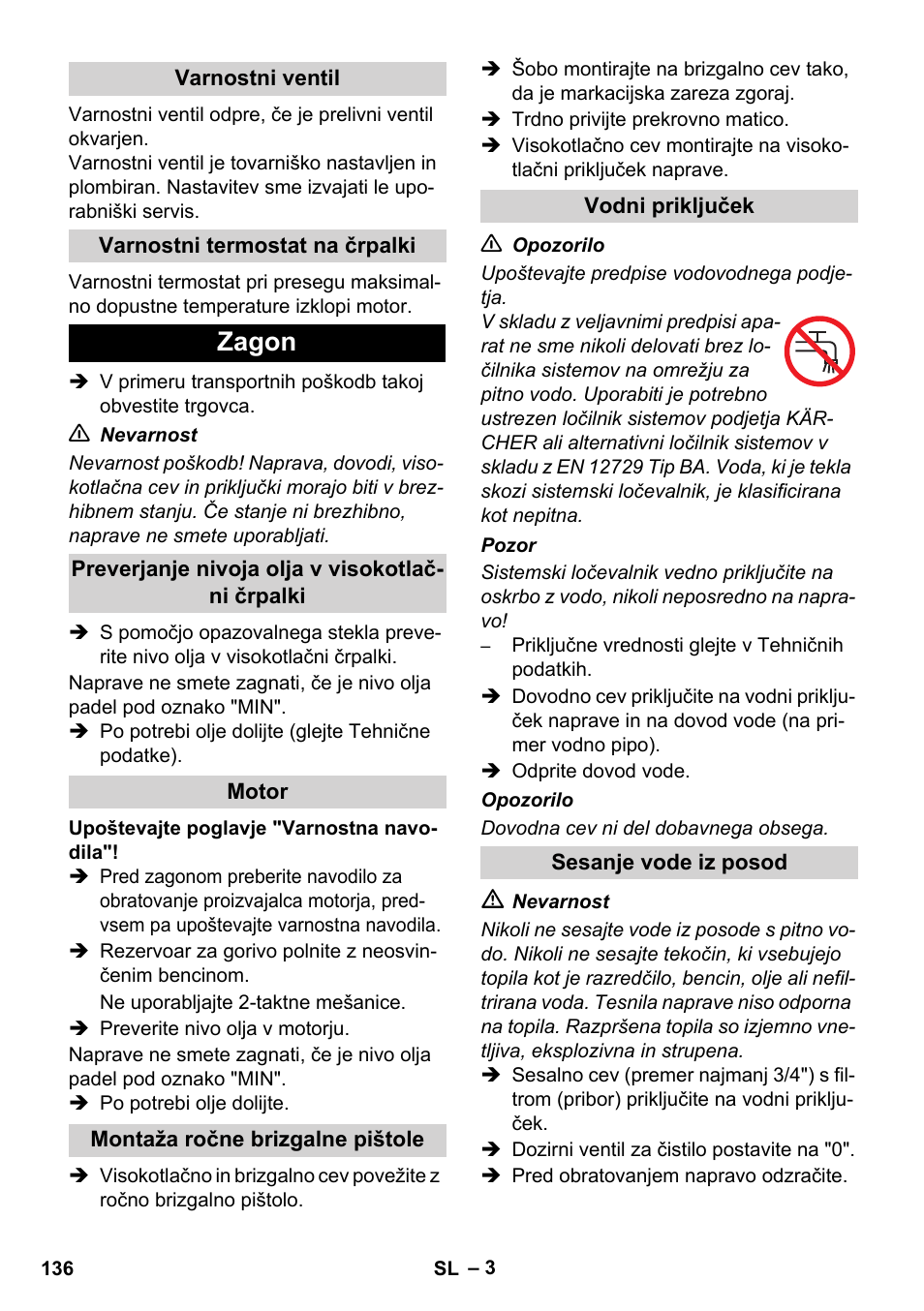 Zagon | Karcher HD 1040 B User Manual | Page 136 / 248