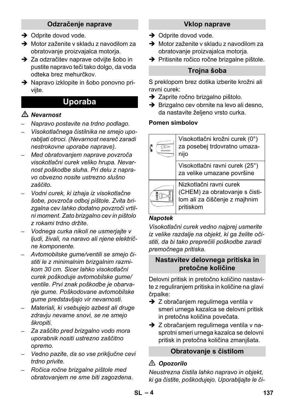 Uporaba | Karcher HD 1040 B User Manual | Page 137 / 248