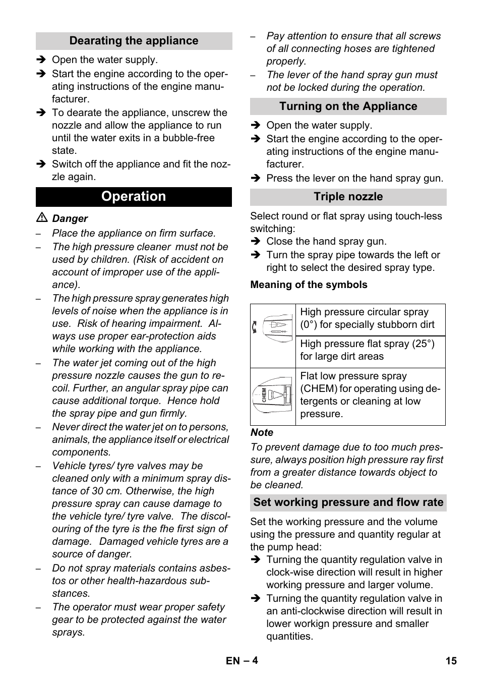 Operation | Karcher HD 1040 B User Manual | Page 15 / 248