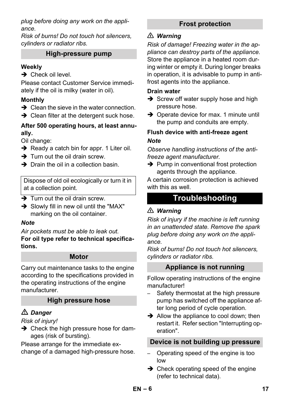 Troubleshooting | Karcher HD 1040 B User Manual | Page 17 / 248