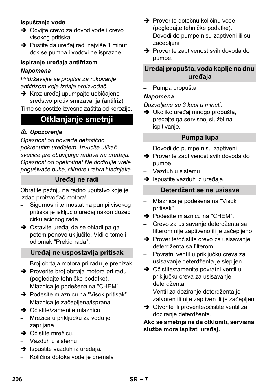 Otklanjanje smetnji | Karcher HD 1040 B User Manual | Page 206 / 248