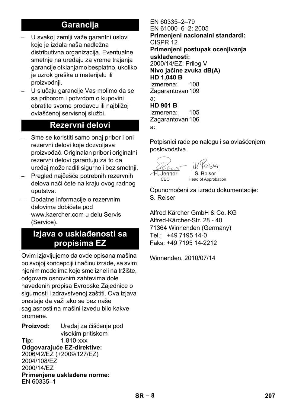Karcher HD 1040 B User Manual | Page 207 / 248