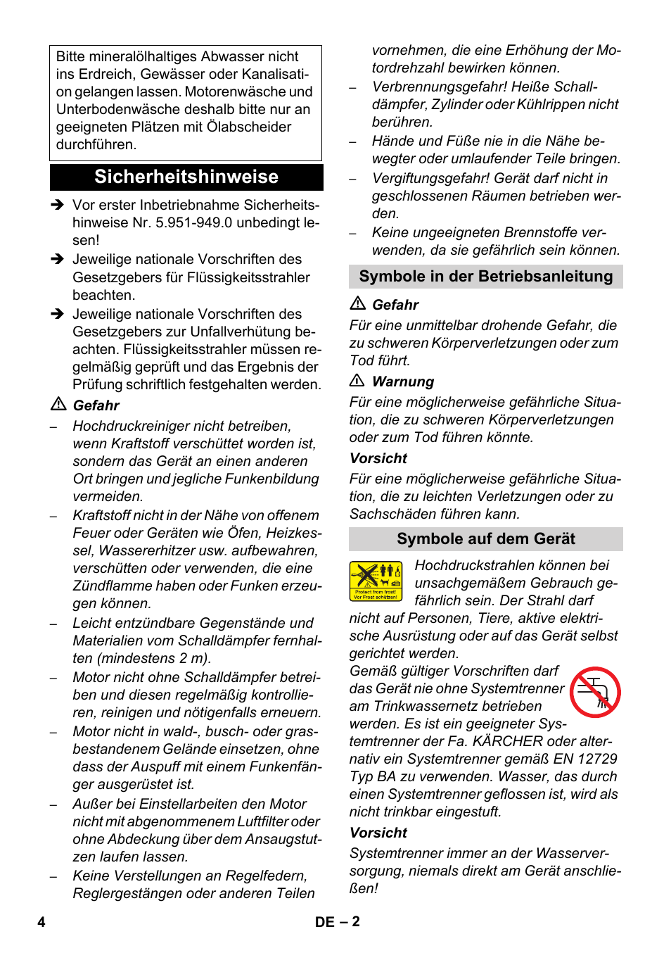 Sicherheitshinweise | Karcher HD 1040 B User Manual | Page 4 / 248