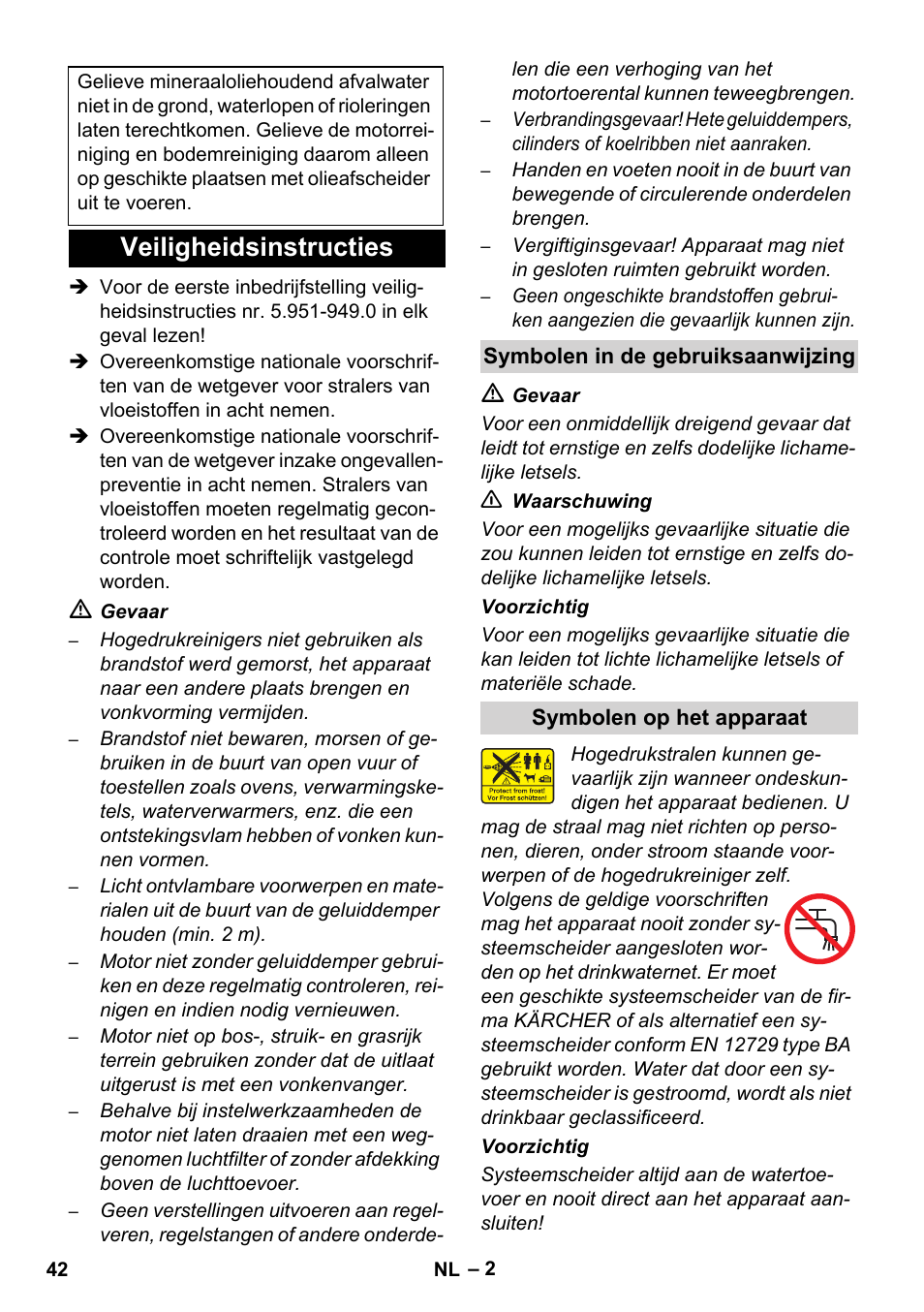 Veiligheidsinstructies | Karcher HD 1040 B User Manual | Page 42 / 248