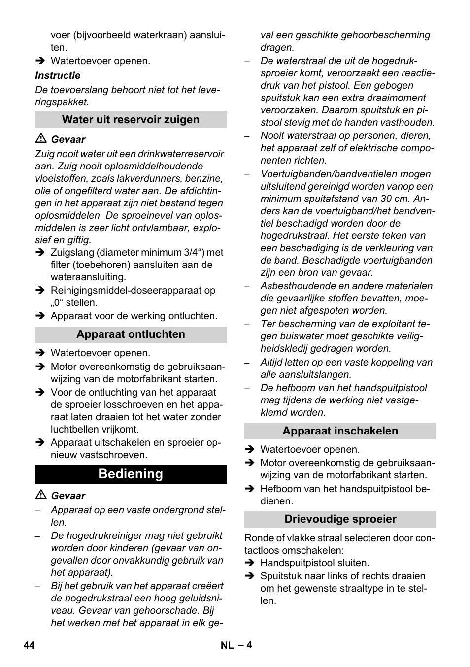 Bediening | Karcher HD 1040 B User Manual | Page 44 / 248