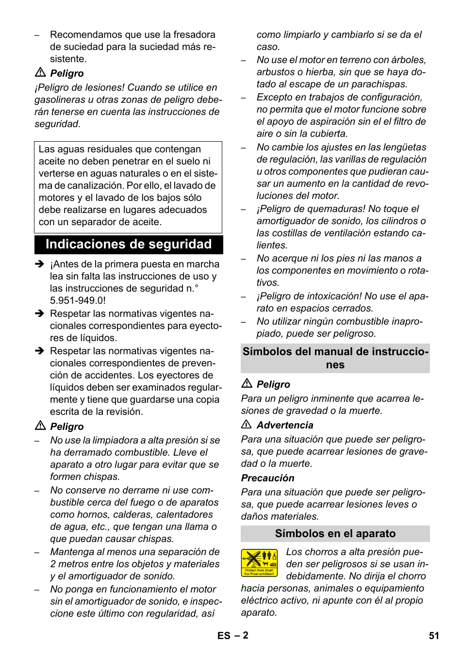 Indicaciones de seguridad | Karcher HD 1040 B User Manual | Page 51 / 248