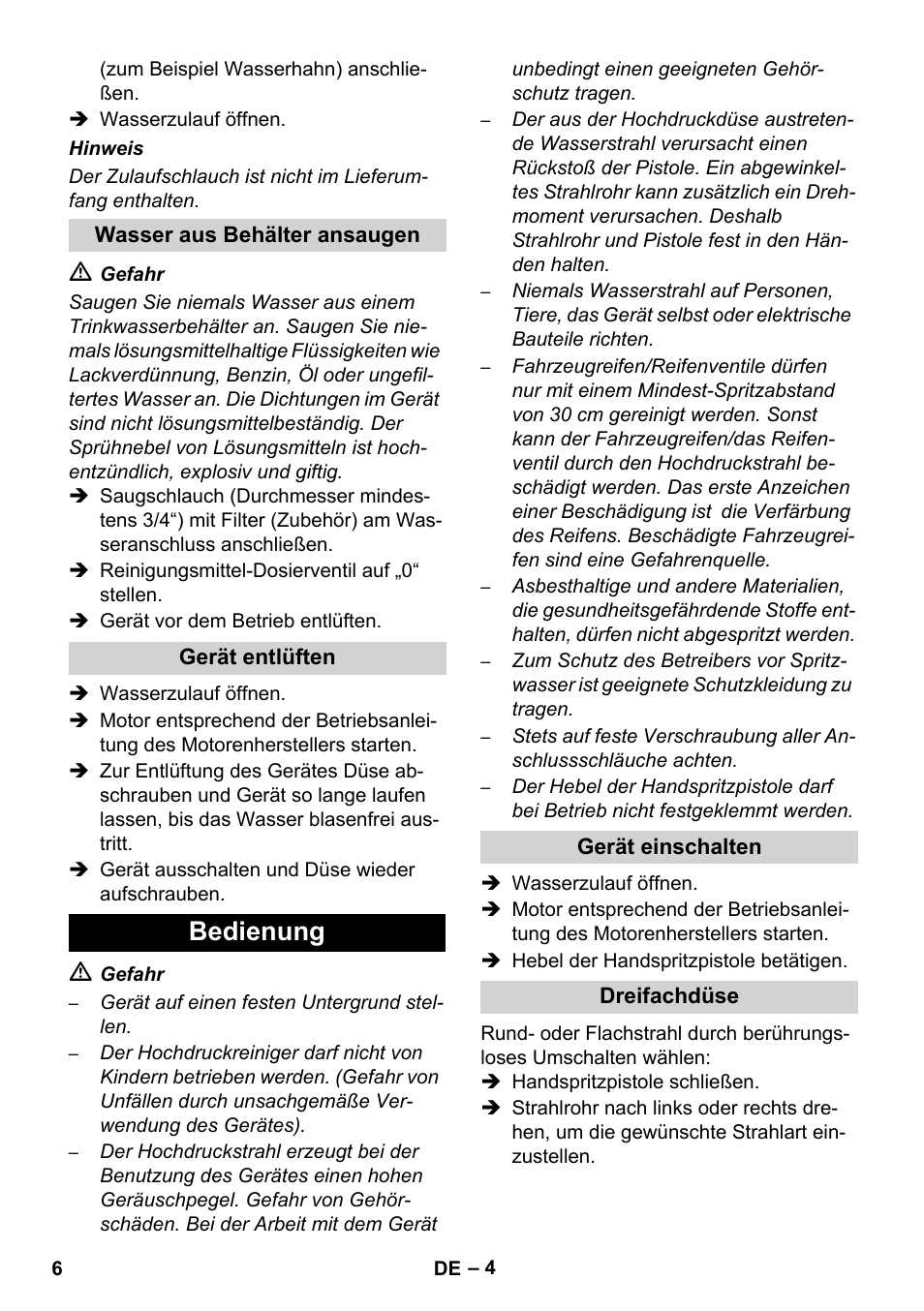 Bedienung | Karcher HD 1040 B User Manual | Page 6 / 248