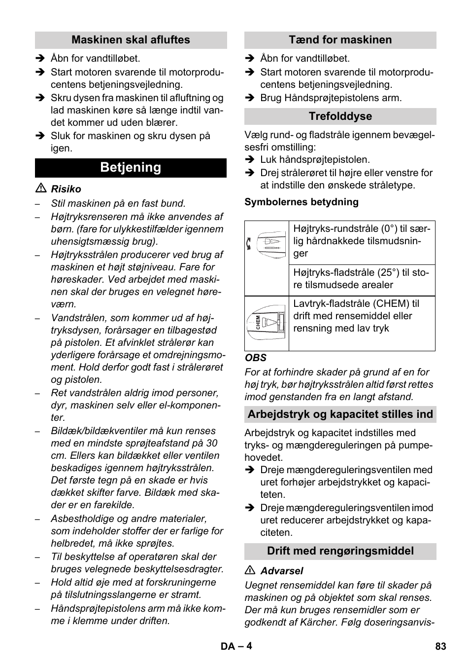 Betjening | Karcher HD 1040 B User Manual | Page 83 / 248