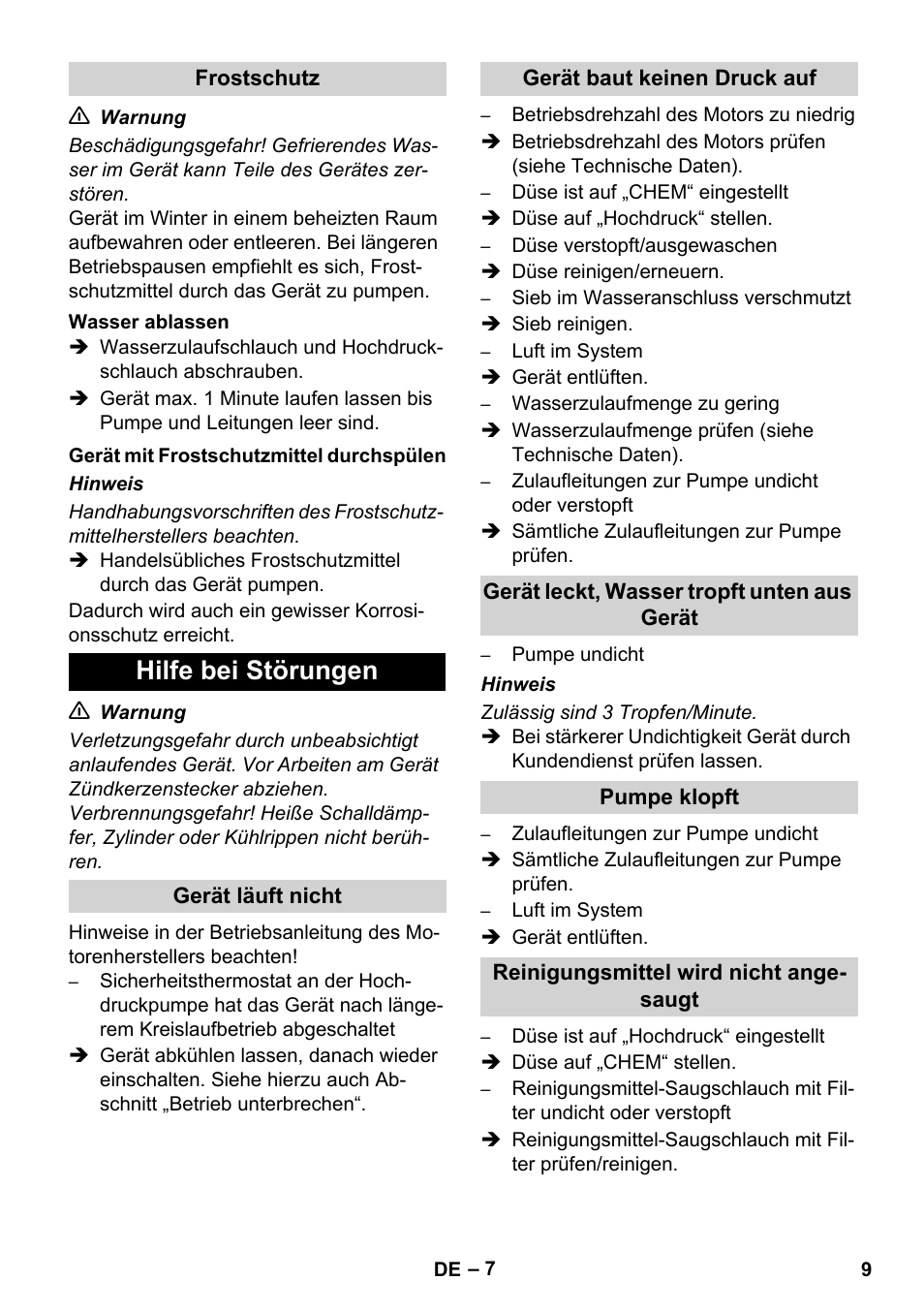 Hilfe bei störungen | Karcher HD 1040 B User Manual | Page 9 / 248