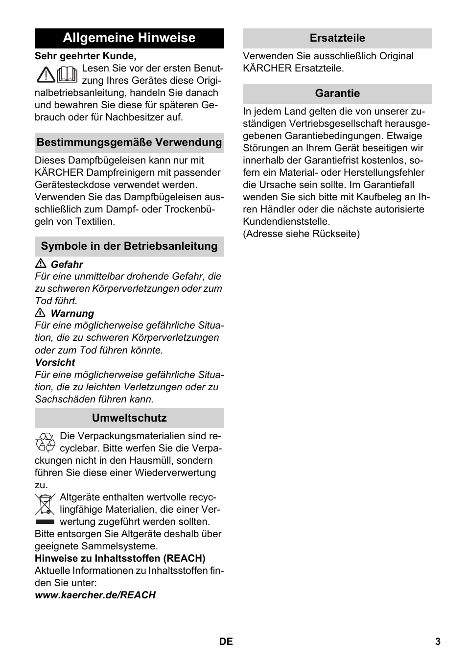 Deutsch, Allgemeine hinweise | Karcher SC 5-800 C EU User Manual | Page 3 / 88