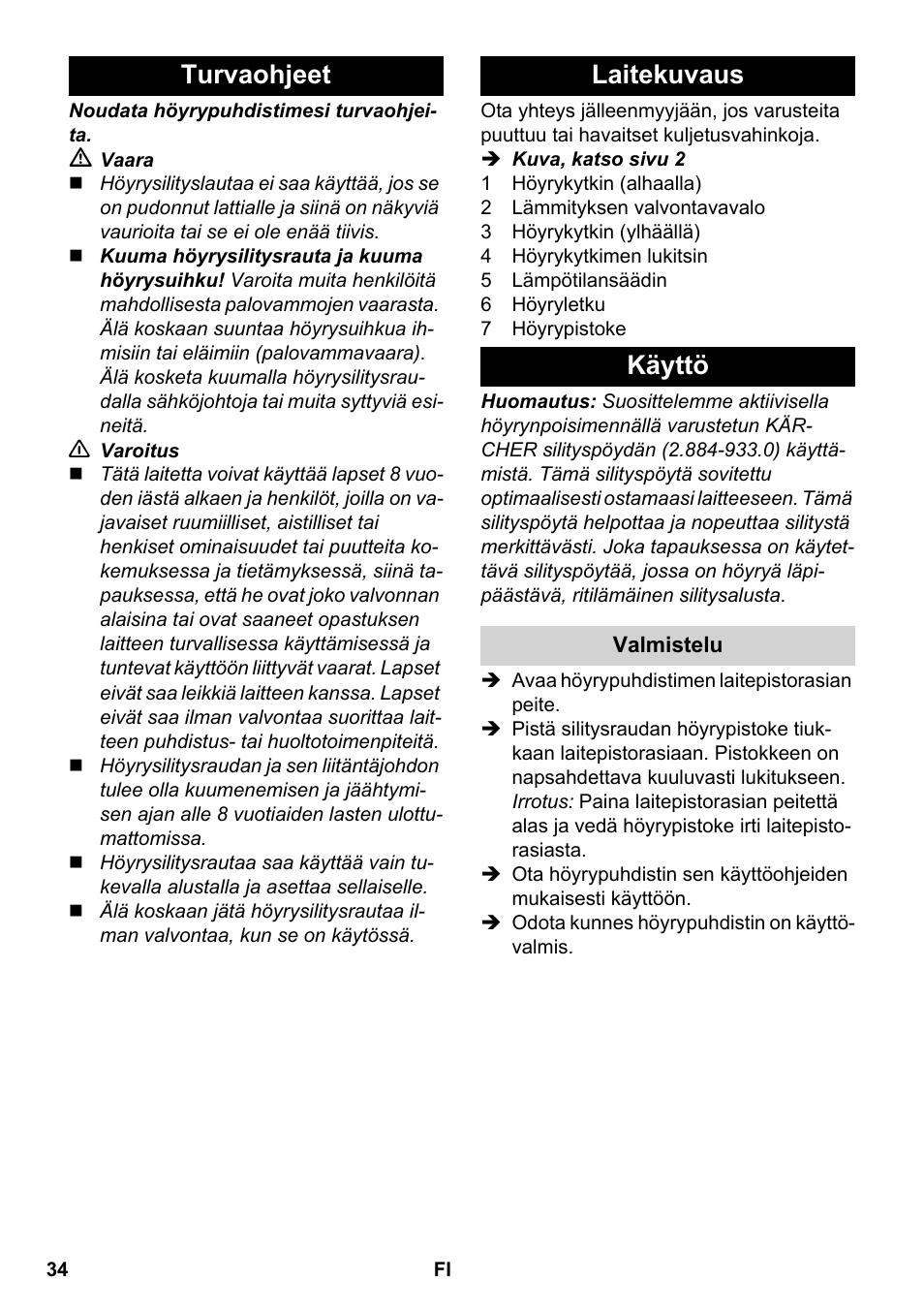 Turvaohjeet laitekuvaus käyttö | Karcher SC 5-800 C EU User Manual | Page 34 / 88