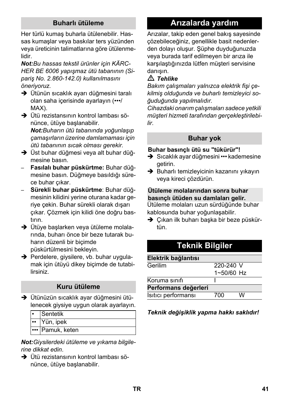 Arızalarda yardım, Teknik bilgiler | Karcher SC 5-800 C EU User Manual | Page 41 / 88