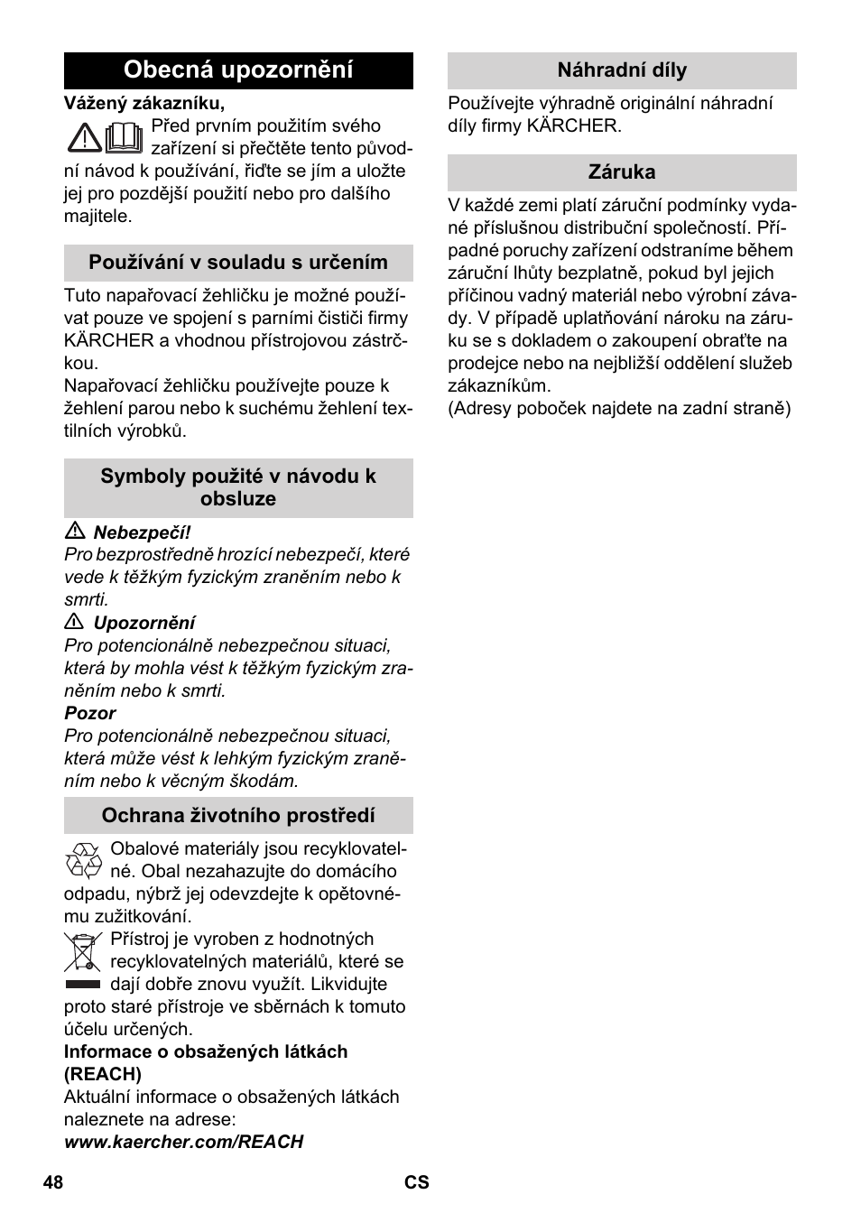 Čeština, Eština, Obecná upozornění | Karcher SC 5-800 C EU User Manual | Page 48 / 88