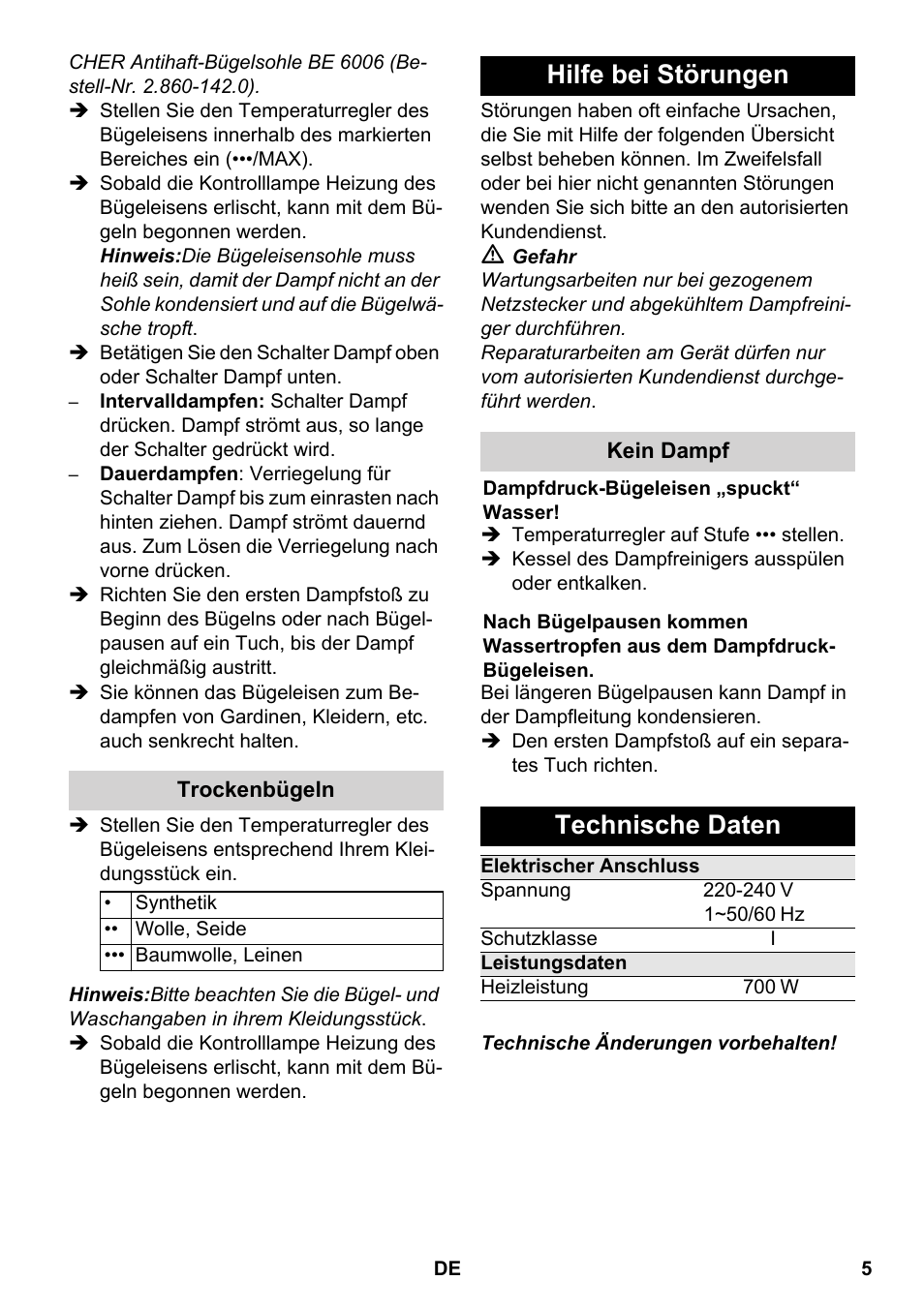 Hilfe bei störungen, Technische daten | Karcher SC 5-800 C EU User Manual | Page 5 / 88