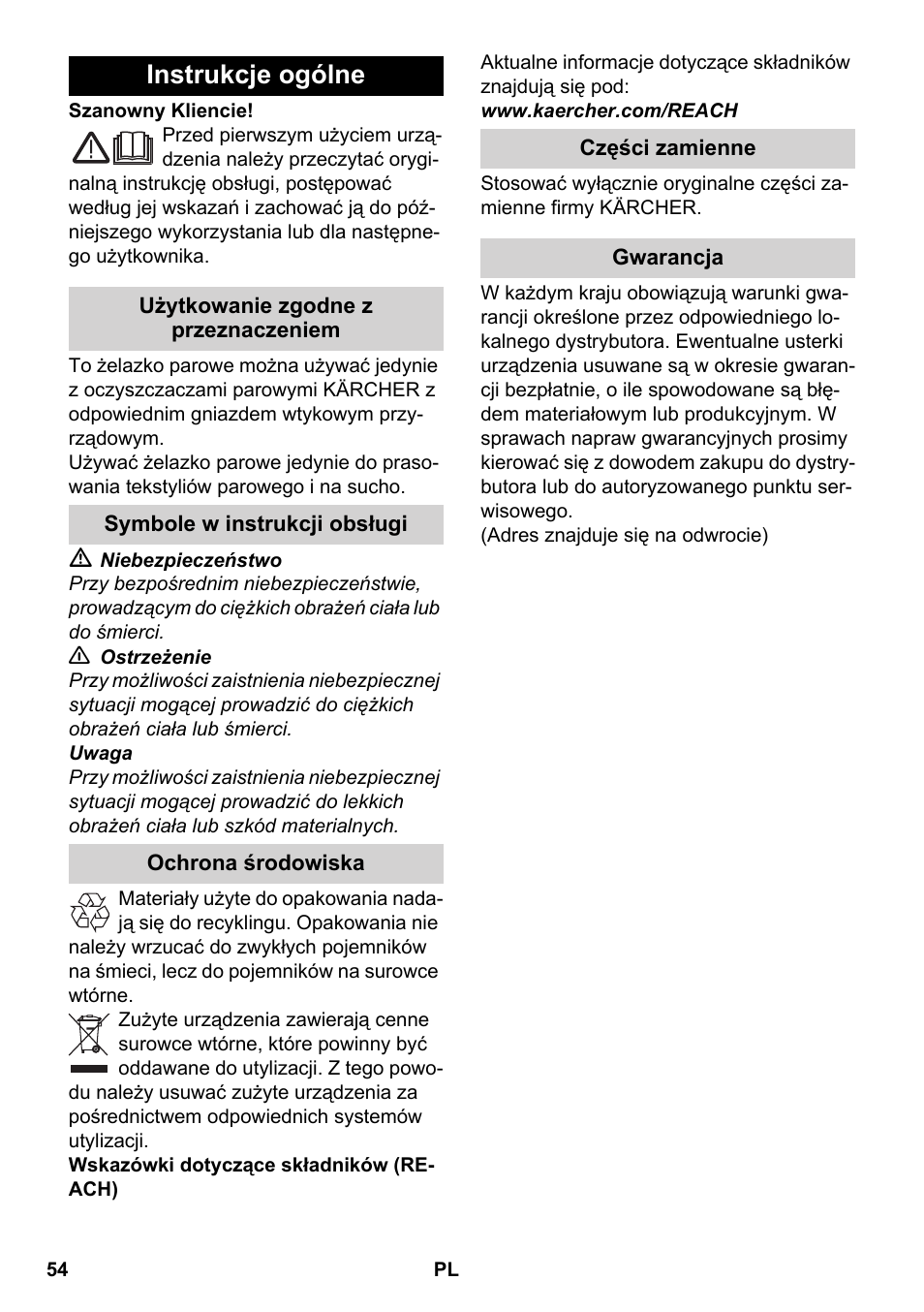 Polski, Instrukcje ogólne | Karcher SC 5-800 C EU User Manual | Page 54 / 88