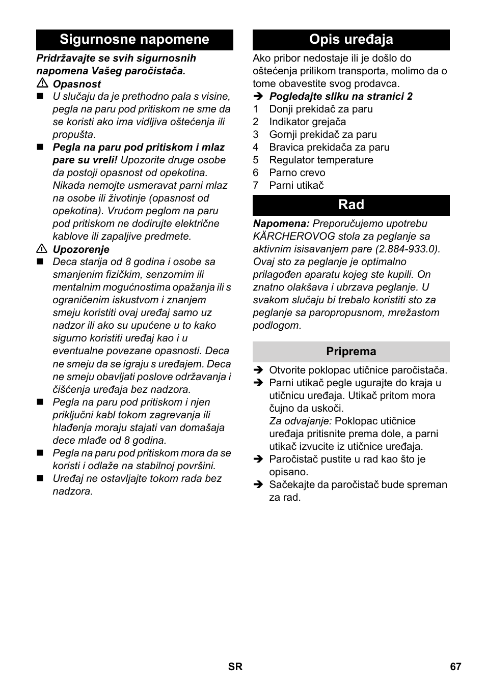 Sigurnosne napomene opis uređaja rad | Karcher SC 5-800 C EU User Manual | Page 67 / 88