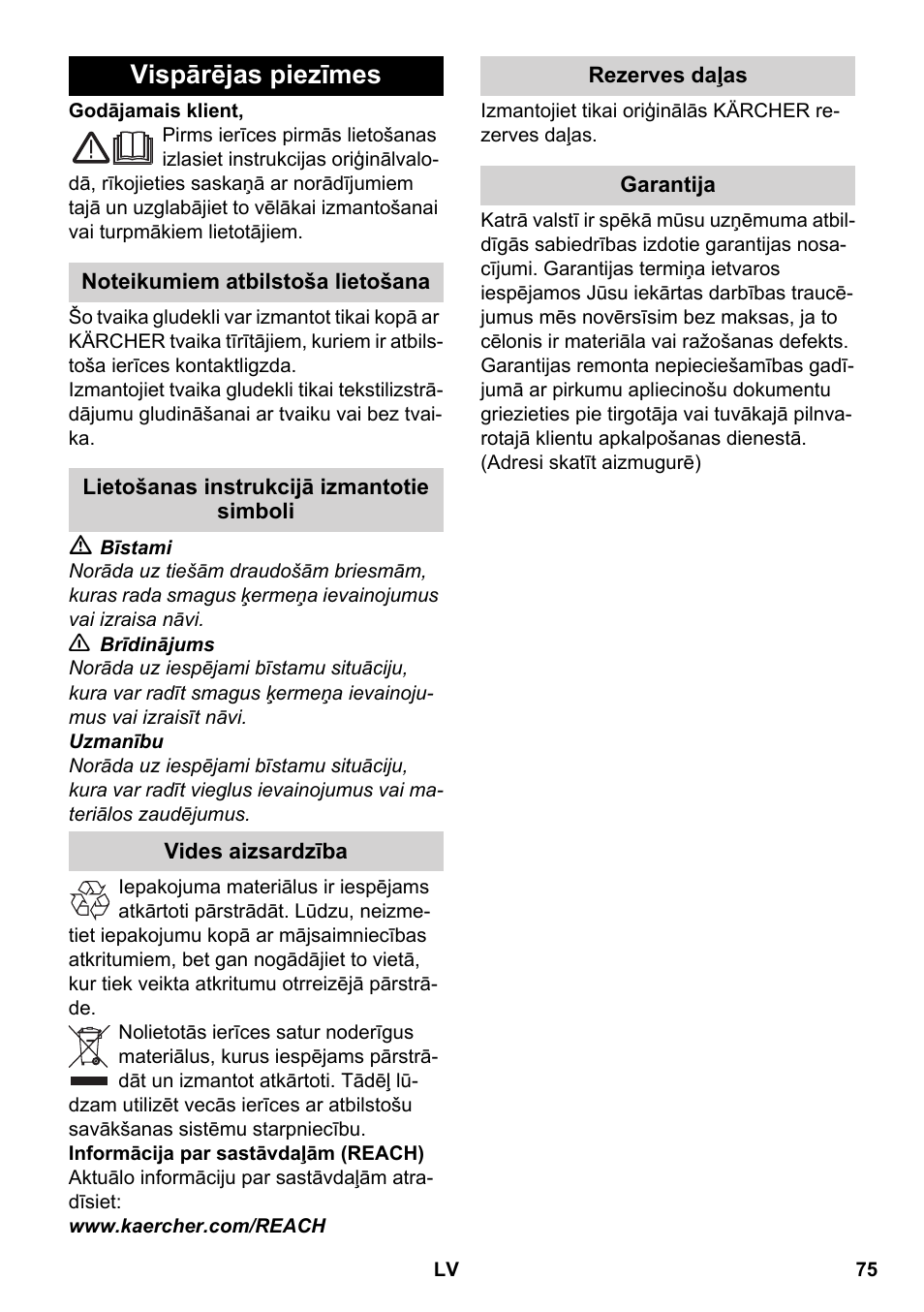 Latviešu, Vispārējas piezīmes | Karcher SC 5-800 C EU User Manual | Page 75 / 88