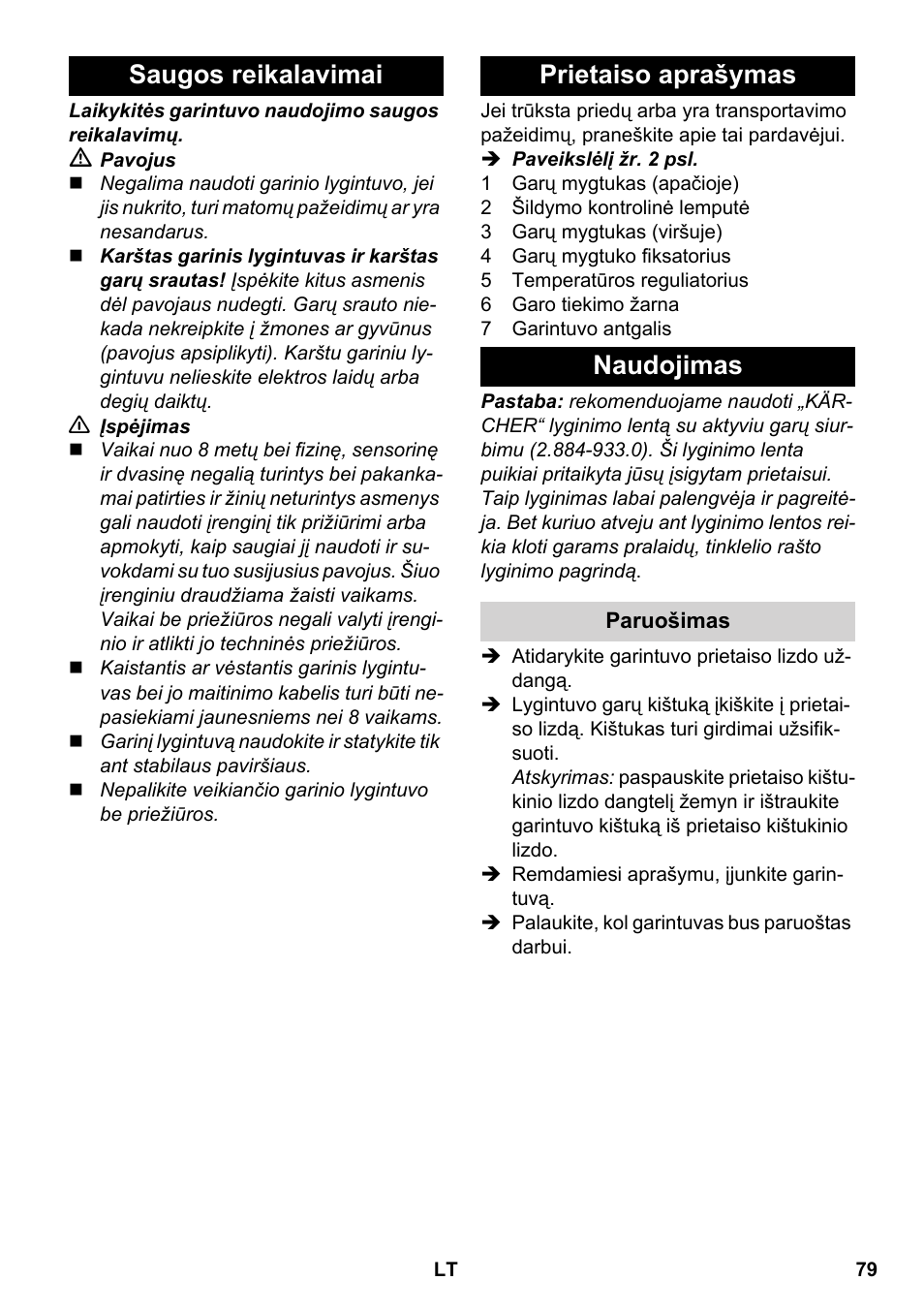 Saugos reikalavimai prietaiso aprašymas naudojimas | Karcher SC 5-800 C EU User Manual | Page 79 / 88