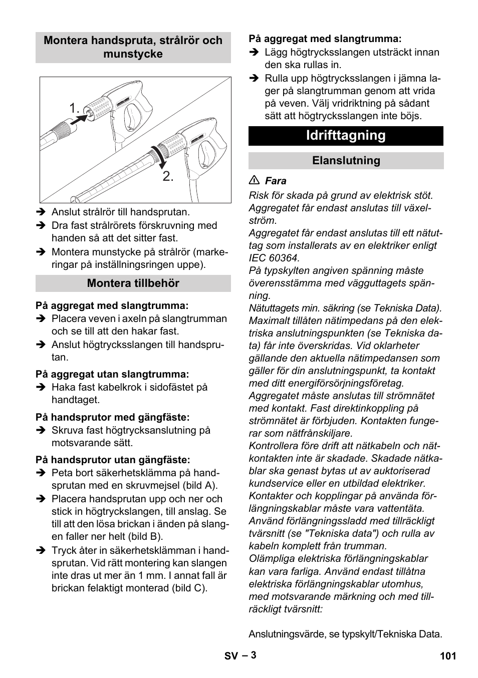 Idrifttagning | Karcher HD 13-18 S Plus User Manual | Page 101 / 300