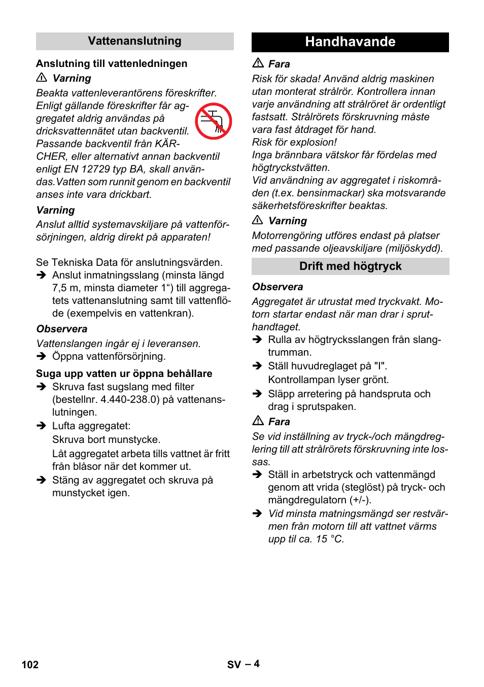 Handhavande | Karcher HD 13-18 S Plus User Manual | Page 102 / 300