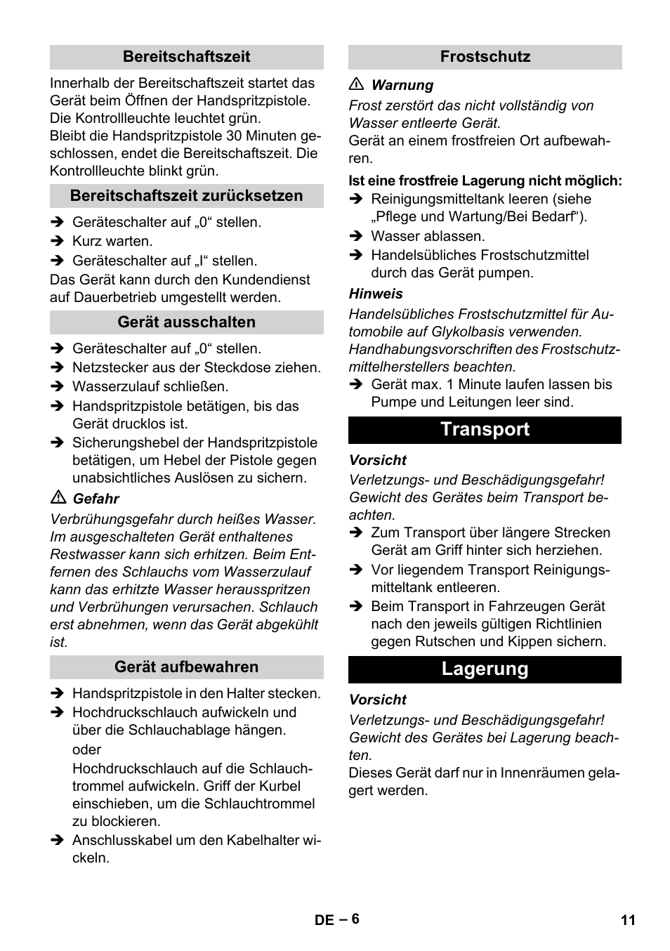 Transport lagerung | Karcher HD 13-18 S Plus User Manual | Page 11 / 300