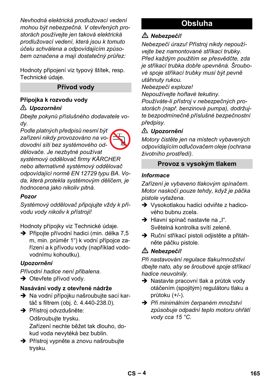 Obsluha | Karcher HD 13-18 S Plus User Manual | Page 165 / 300