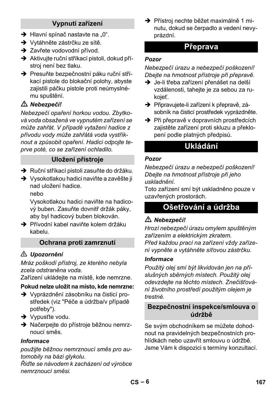 Přeprava ukládání ošetřování a údržba | Karcher HD 13-18 S Plus User Manual | Page 167 / 300