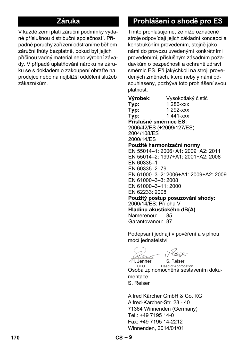 Záruka prohlášení o shodě pro es | Karcher HD 13-18 S Plus User Manual | Page 170 / 300