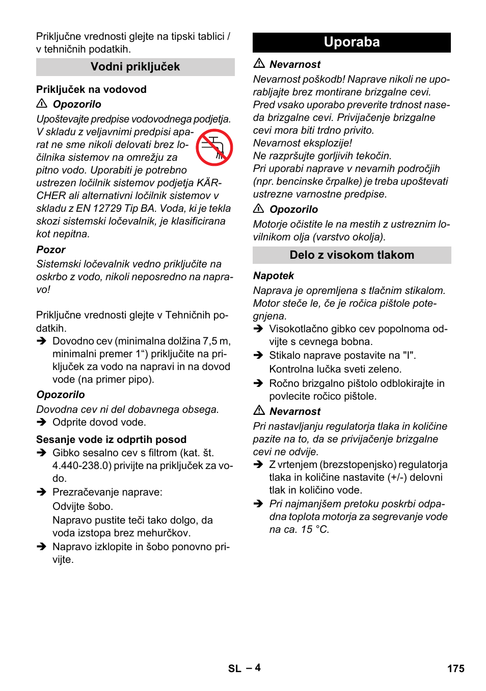 Uporaba | Karcher HD 13-18 S Plus User Manual | Page 175 / 300