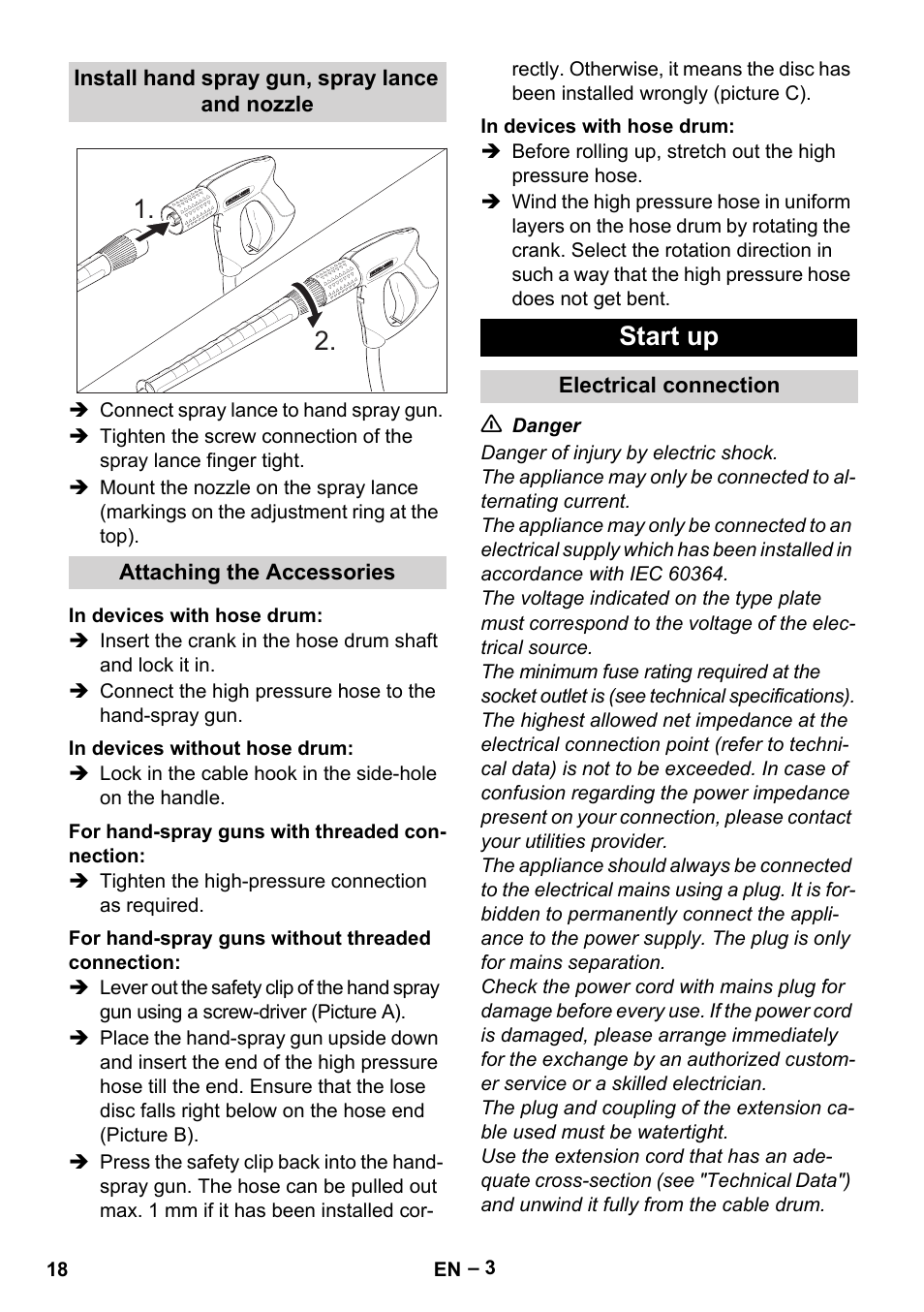 Start up | Karcher HD 13-18 S Plus User Manual | Page 18 / 300