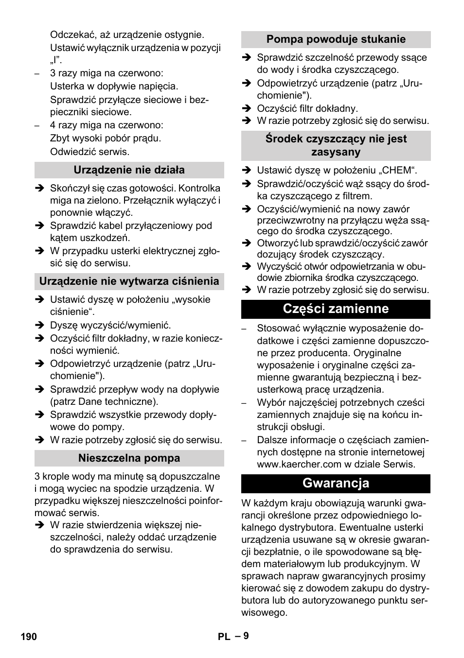 Części zamienne gwarancja | Karcher HD 13-18 S Plus User Manual | Page 190 / 300