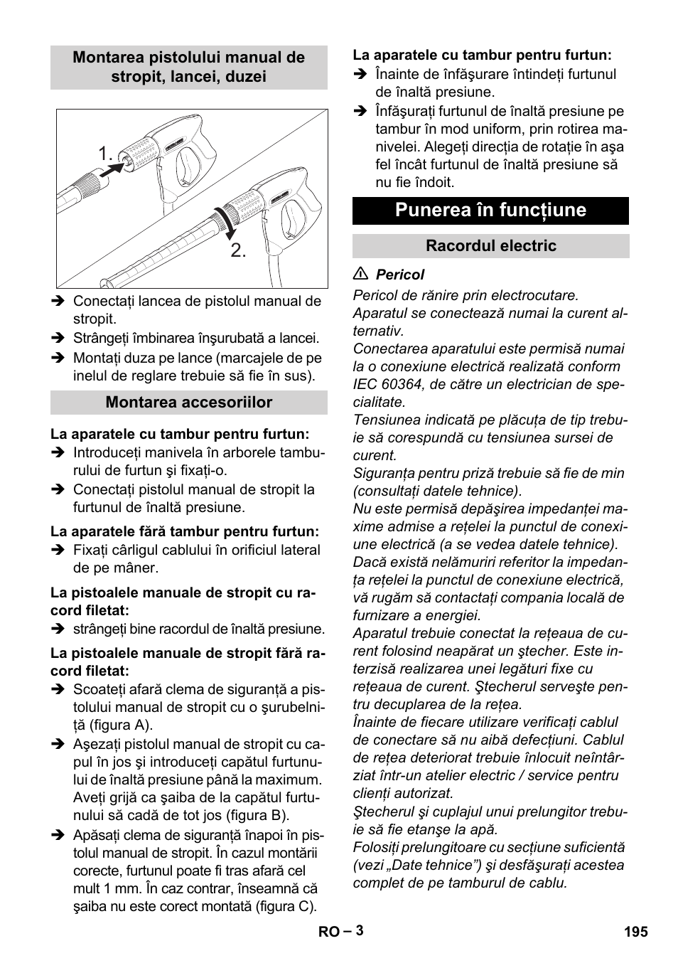 Punerea în funcţiune | Karcher HD 13-18 S Plus User Manual | Page 195 / 300