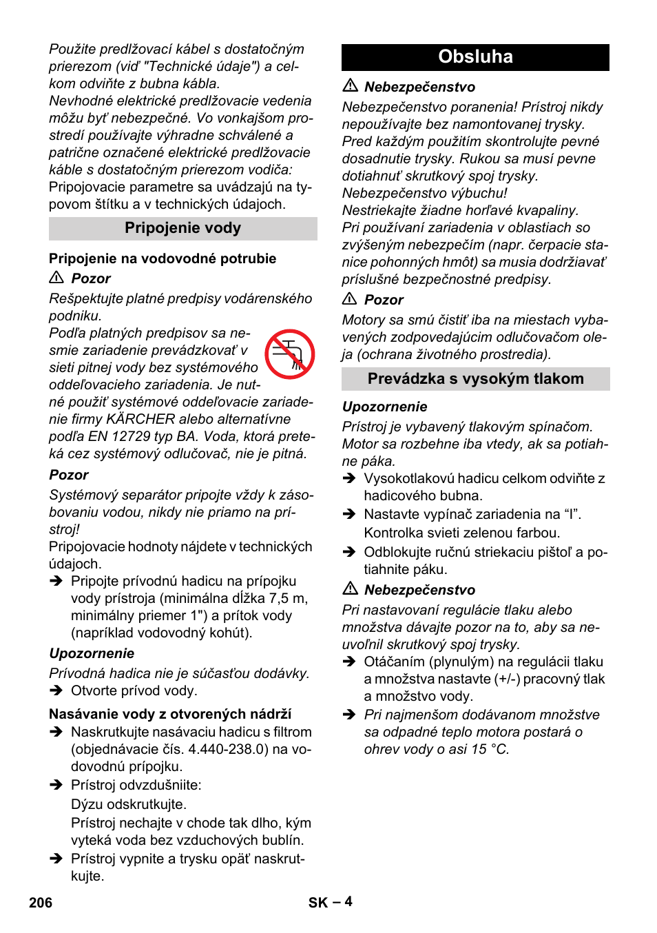 Obsluha | Karcher HD 13-18 S Plus User Manual | Page 206 / 300