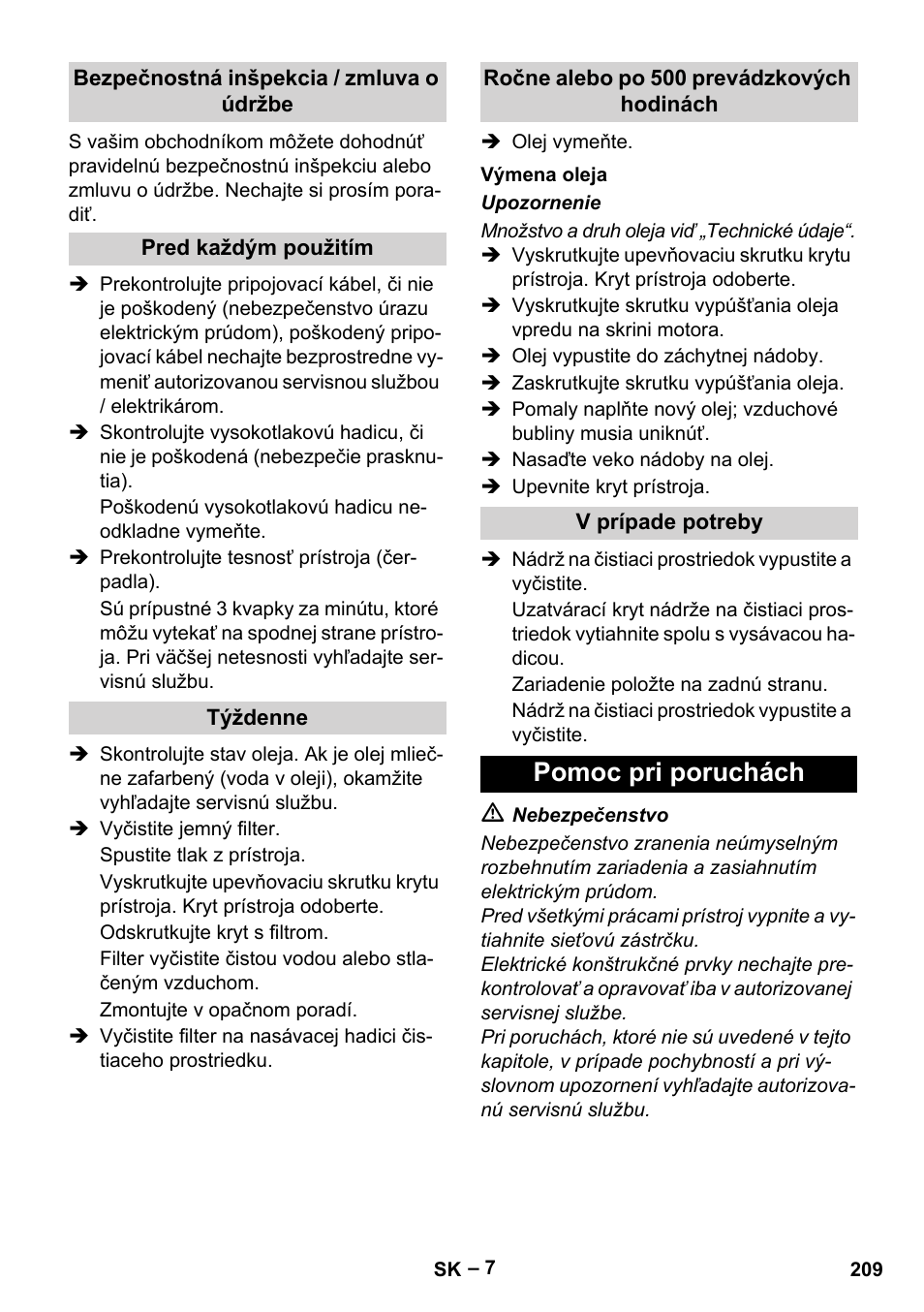 Pomoc pri poruchách | Karcher HD 13-18 S Plus User Manual | Page 209 / 300