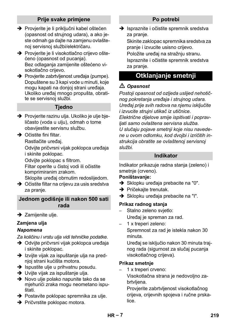 Otklanjanje smetnji | Karcher HD 13-18 S Plus User Manual | Page 219 / 300