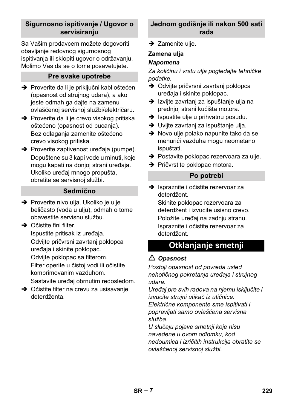 Otklanjanje smetnji | Karcher HD 13-18 S Plus User Manual | Page 229 / 300