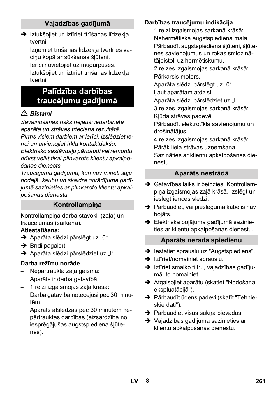 Palīdzība darbības traucējumu gadījumā | Karcher HD 13-18 S Plus User Manual | Page 261 / 300