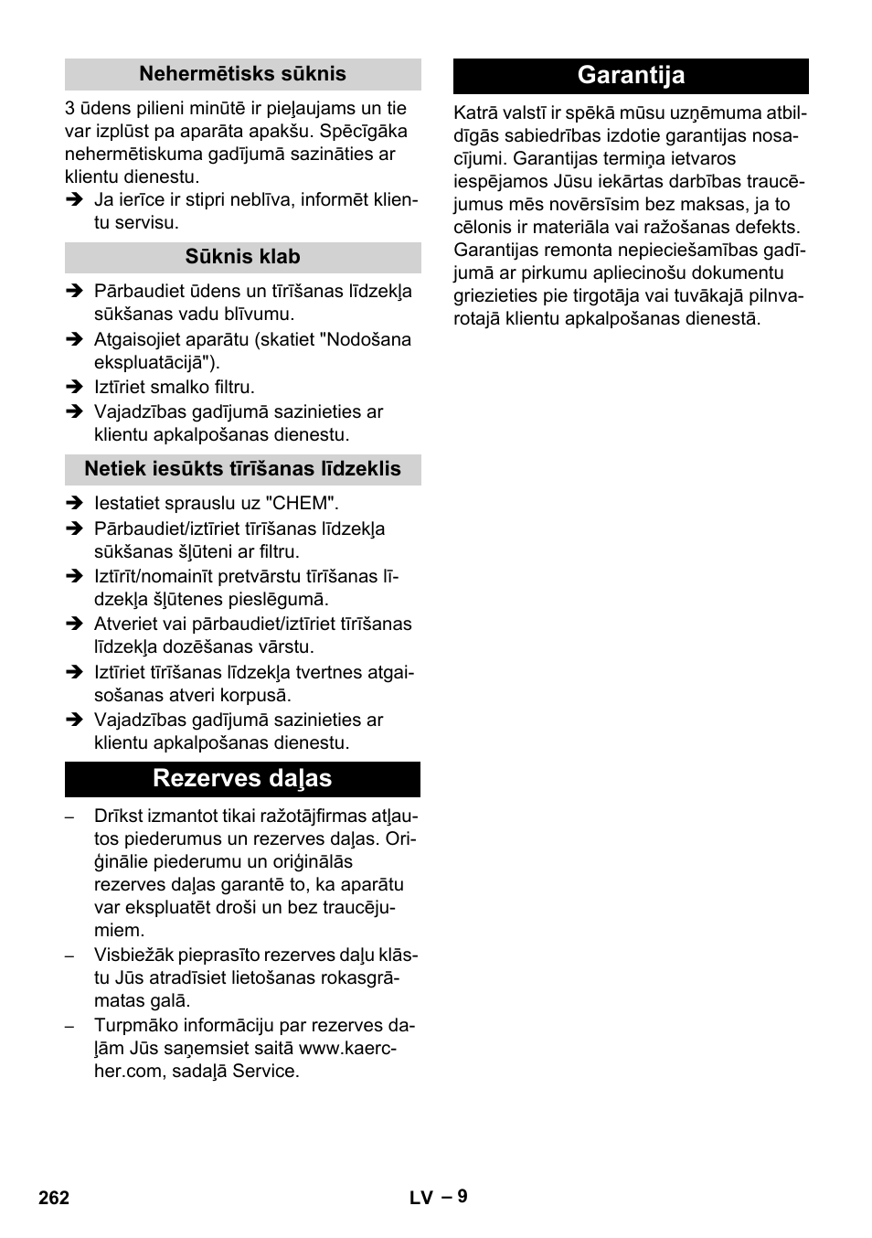 Rezerves daļas garantija | Karcher HD 13-18 S Plus User Manual | Page 262 / 300