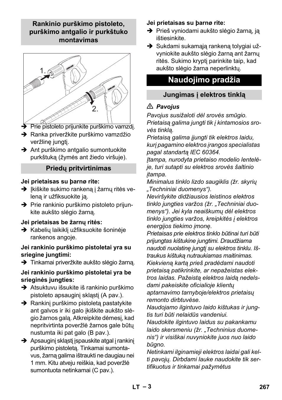 Naudojimo pradžia | Karcher HD 13-18 S Plus User Manual | Page 267 / 300