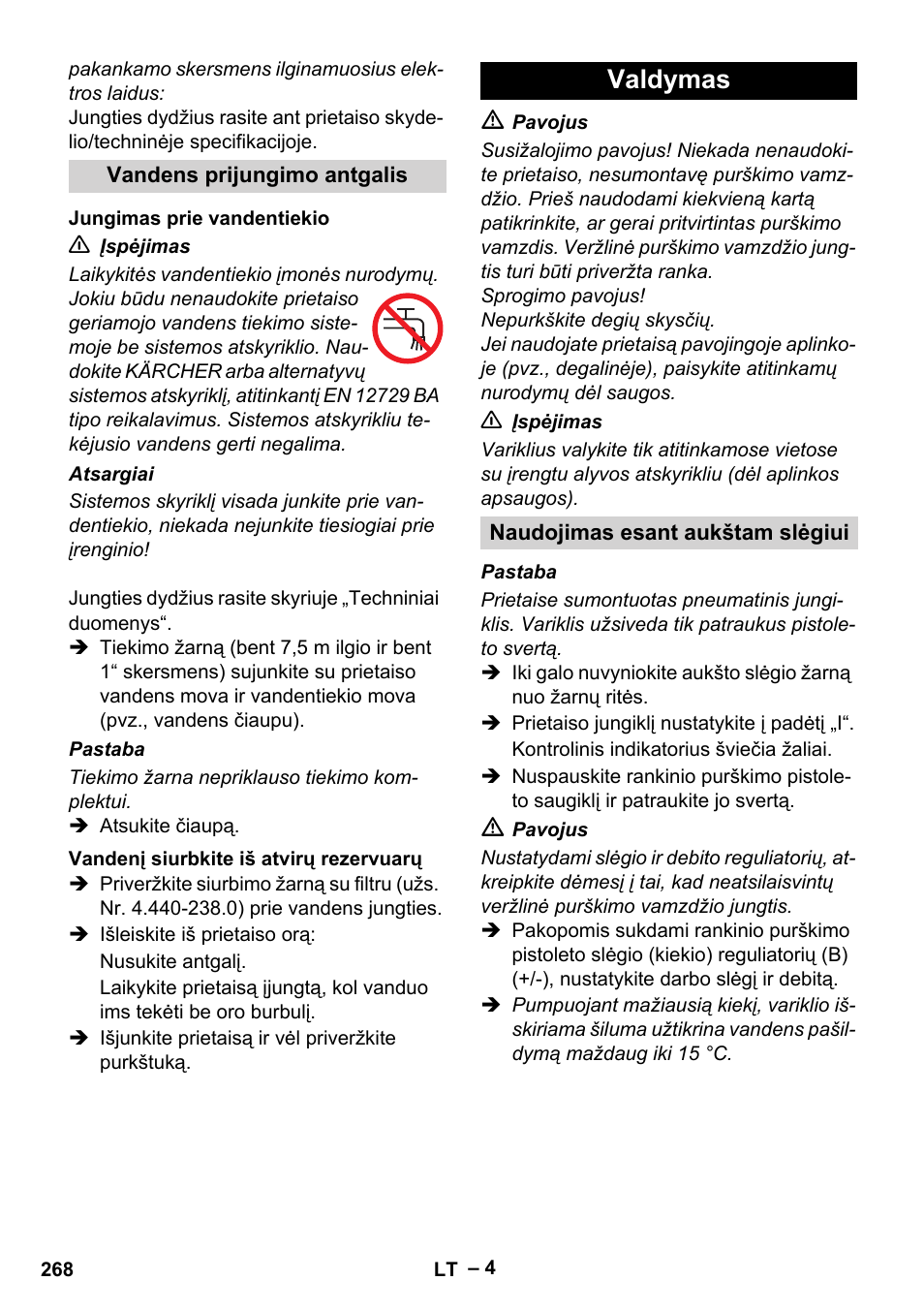 Valdymas | Karcher HD 13-18 S Plus User Manual | Page 268 / 300