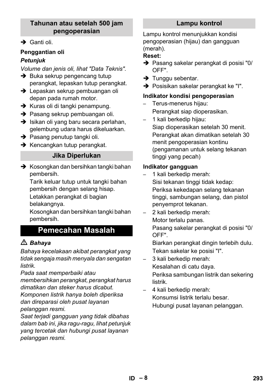 Pemecahan masalah | Karcher HD 13-18 S Plus User Manual | Page 293 / 300