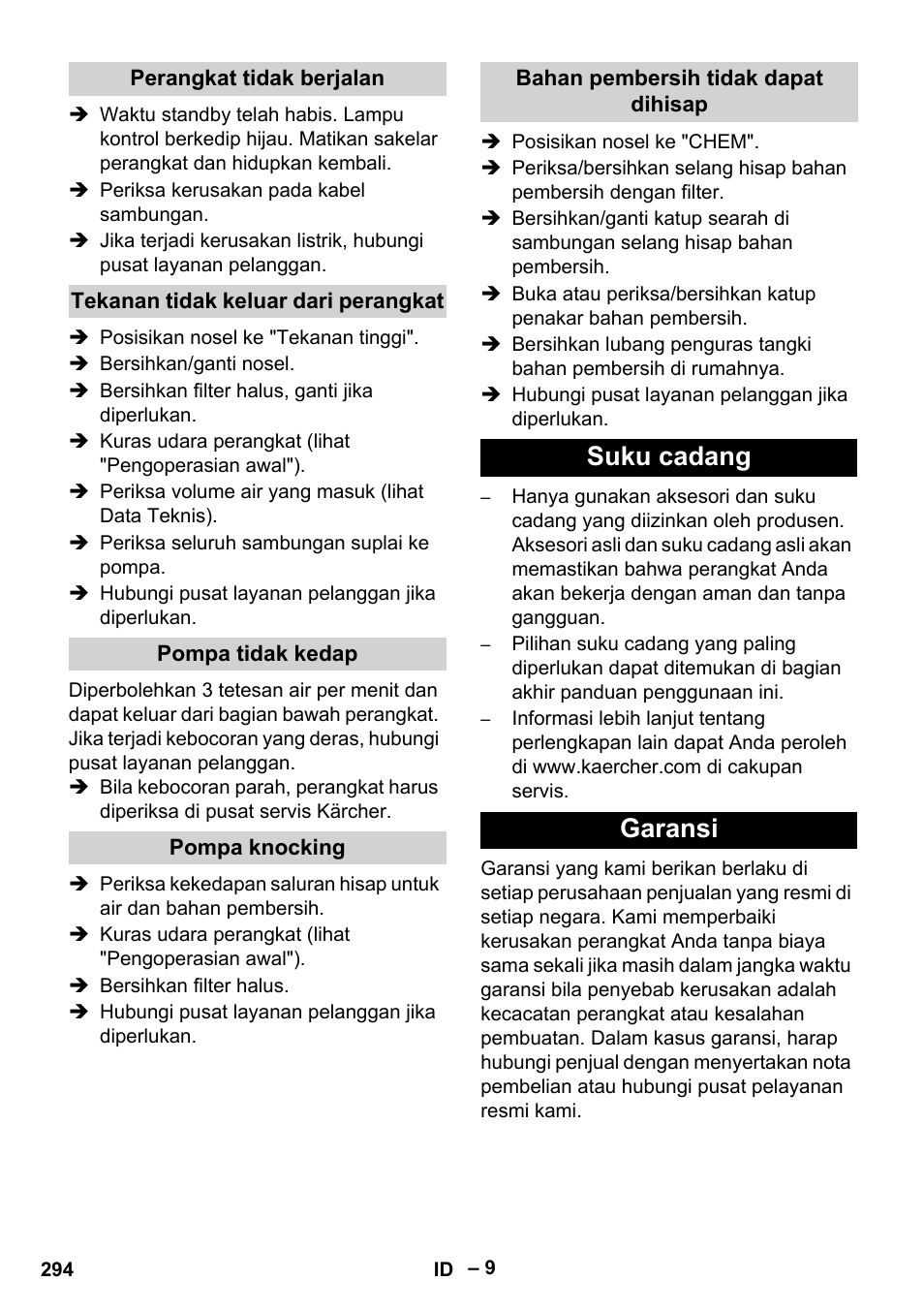 Suku cadang garansi | Karcher HD 13-18 S Plus User Manual | Page 294 / 300