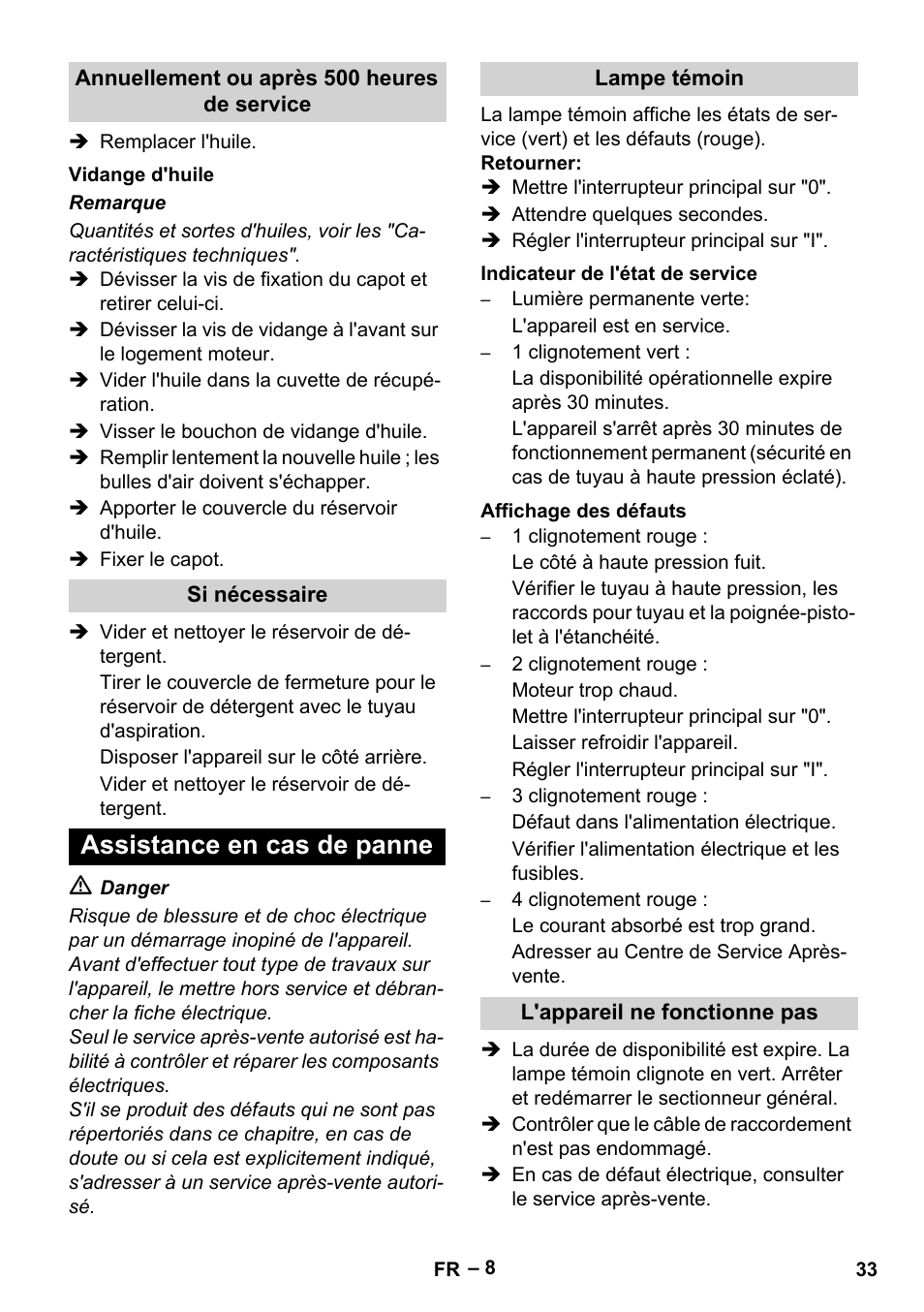 Assistance en cas de panne | Karcher HD 13-18 S Plus User Manual | Page 33 / 300